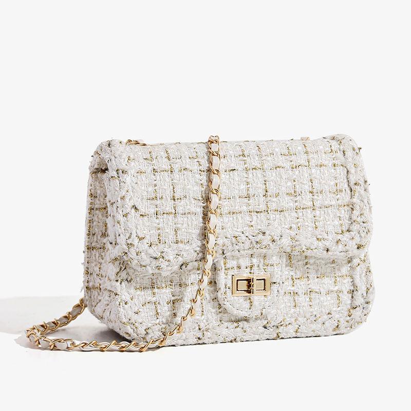 Wholesale woven niche temperament light luxury small fragrant woolen bag women's 2025 new chain shoulder bag crossbody bag