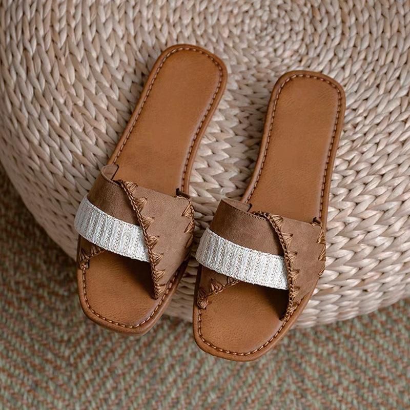 

Fashion Versatile Lazy Slippers Soft Bottom Soft Surface Square Head Color Matching One-Word Slippers 43 коричневый