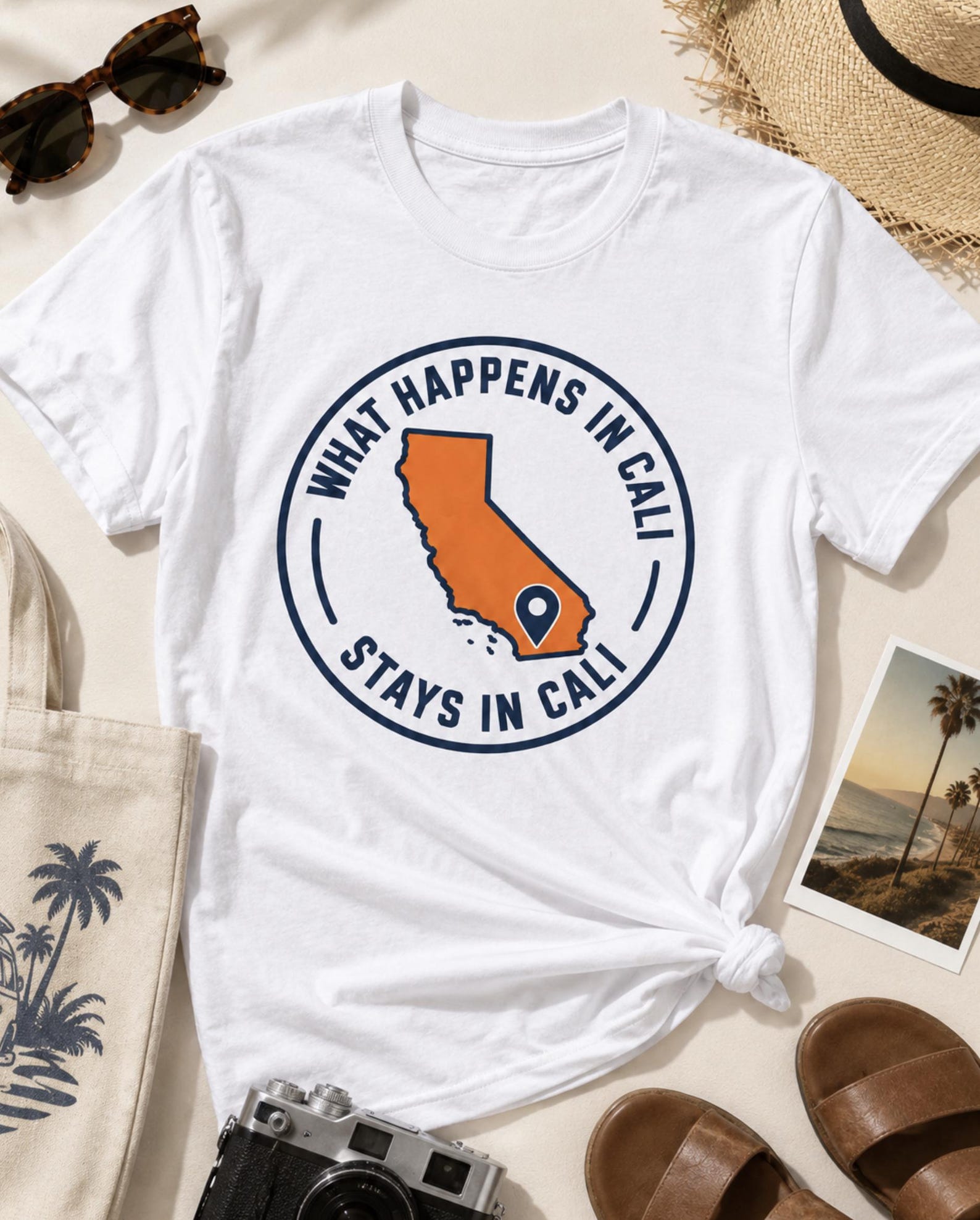 California Map Graphic Tee – What Happens In Cali Travel Shirt XL
