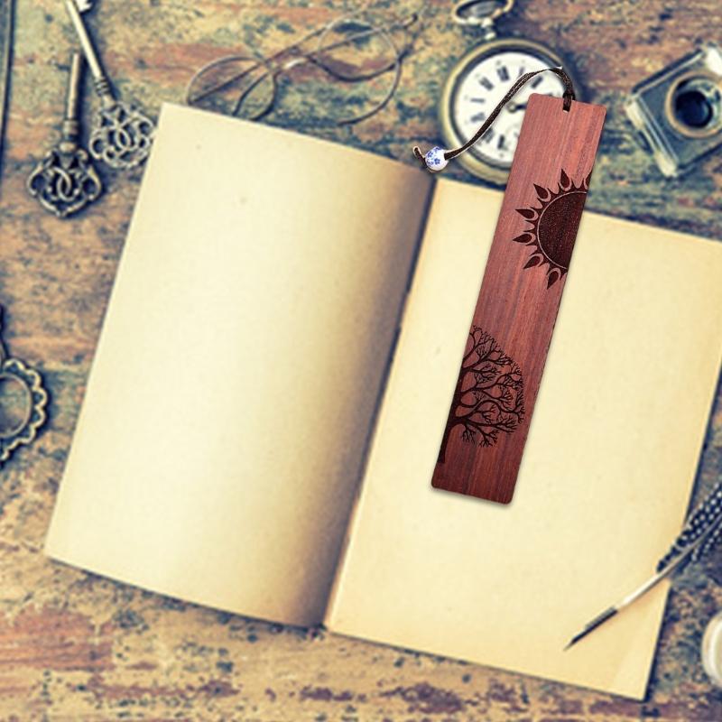 Wood Bookmarks, Unique Vintage Bookmarks Handmade Wood Page Mark Engraved Book Marks with Pendant for Book Lovers Gift