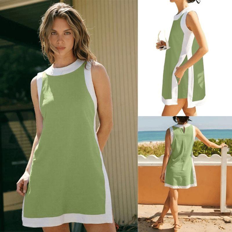 Leisure Two-Piece Set New Women Casual Color Matching round Neck Sleeveless Top Matching Shorts Set