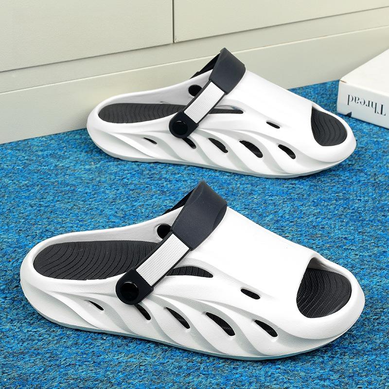 Fashion Men's One Word Slippers Summer Non Slip Outdoor Fashion Peep Toe Sandals Breathable Comfortable Height Increase Casual Flats