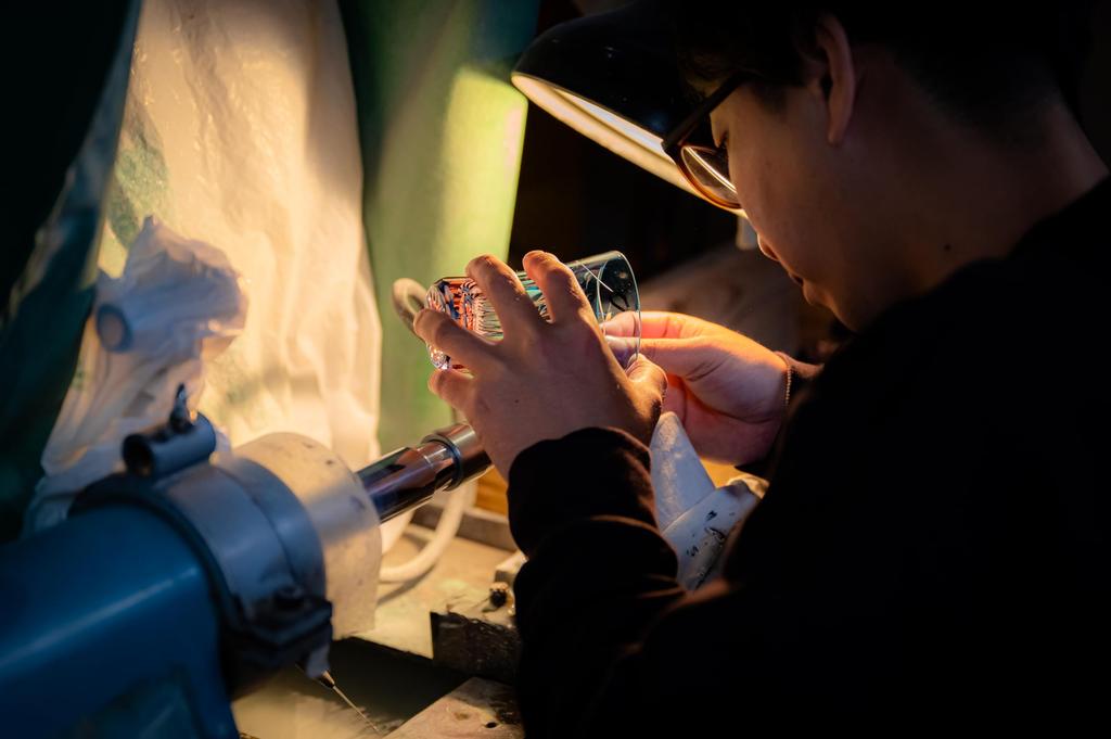 Glass Studio Saiho Edo Kiriko Shochu Glass, Rocks Glass, Tumbler Glass, Sake Cup, Blue Fuji and Cherry Blossom Design, Made In Japan, Wooden Box,