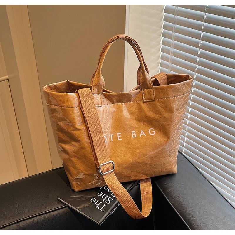 Large Capacity Kraft Paper Jelly Bag PVC Transparent Waterproof Tote Shoulder Crossbody Commute Travel