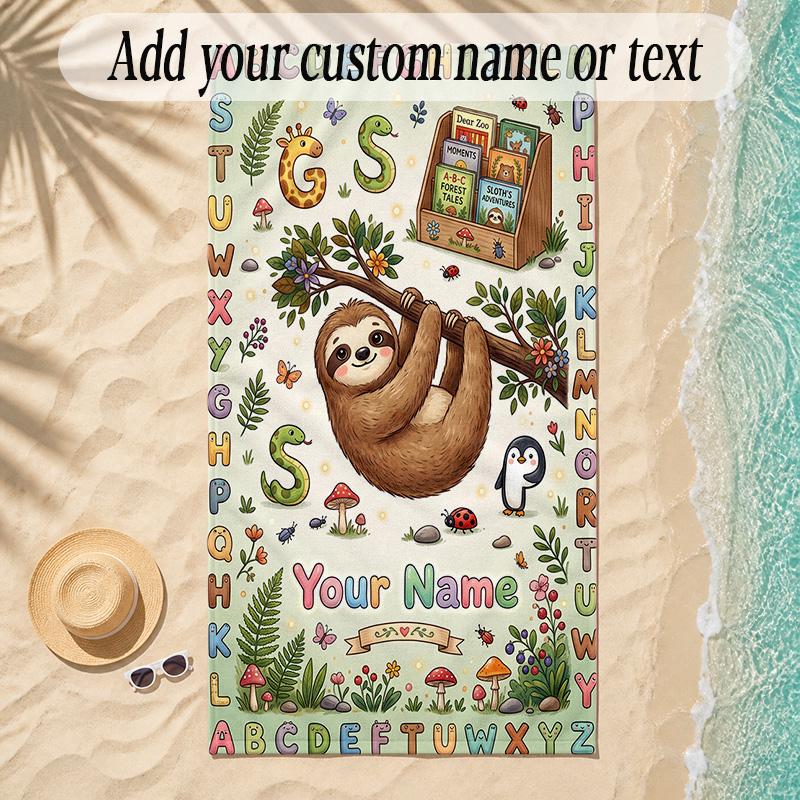 Forest Theme Soft Beach Towel Personalized Custom Name Text Towel Portable for Beach Pool Travel