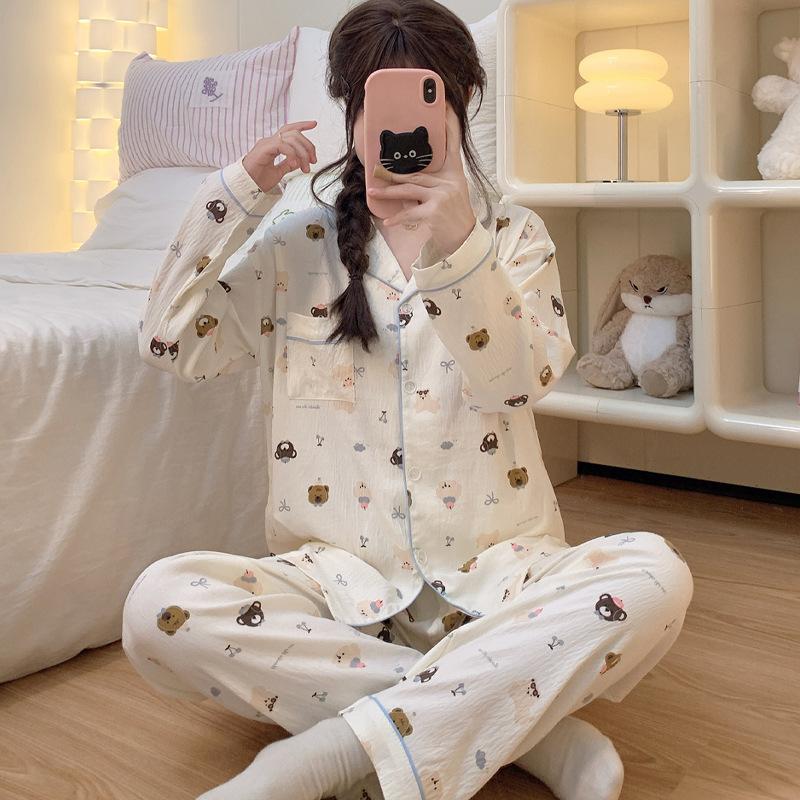 Cute Cloud Cotton Bear Pajamas Women S Long-Sleeved Skin-Friendly Comfortable Suit Loungewear M