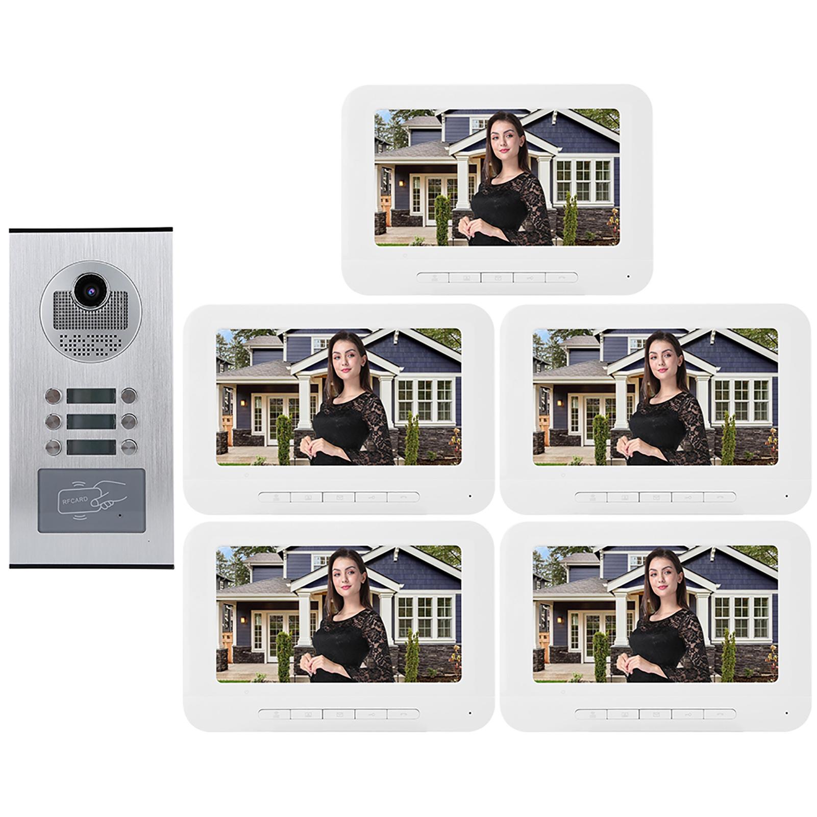 

5 Apartments 7in 1000TVL HD Video Door Phone Intercom Doorbell Ir cUT Camera