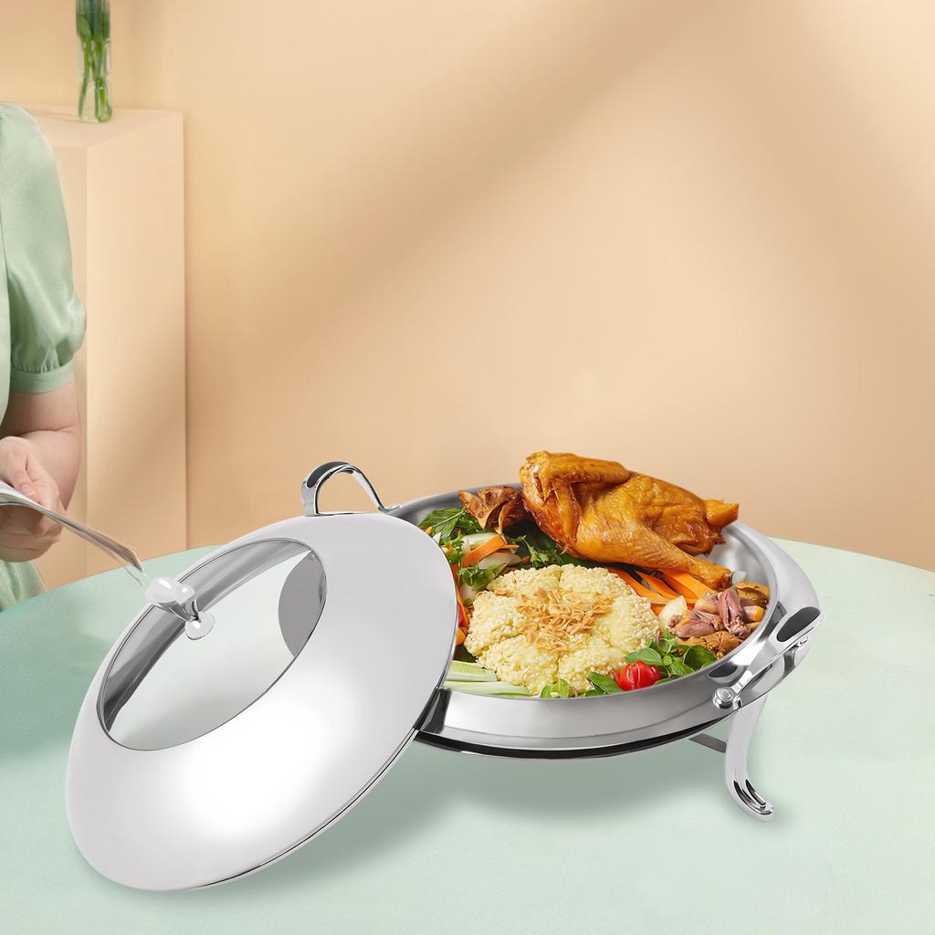 Chafing Dish, Runder Buffet-Wärmer aus Edelstahl, 38cm/14.96in Serviertablett, 3L/3.17Qt Fassungsvermögen, Wiederverwendbarer Brennstoffhalter mit Deckel