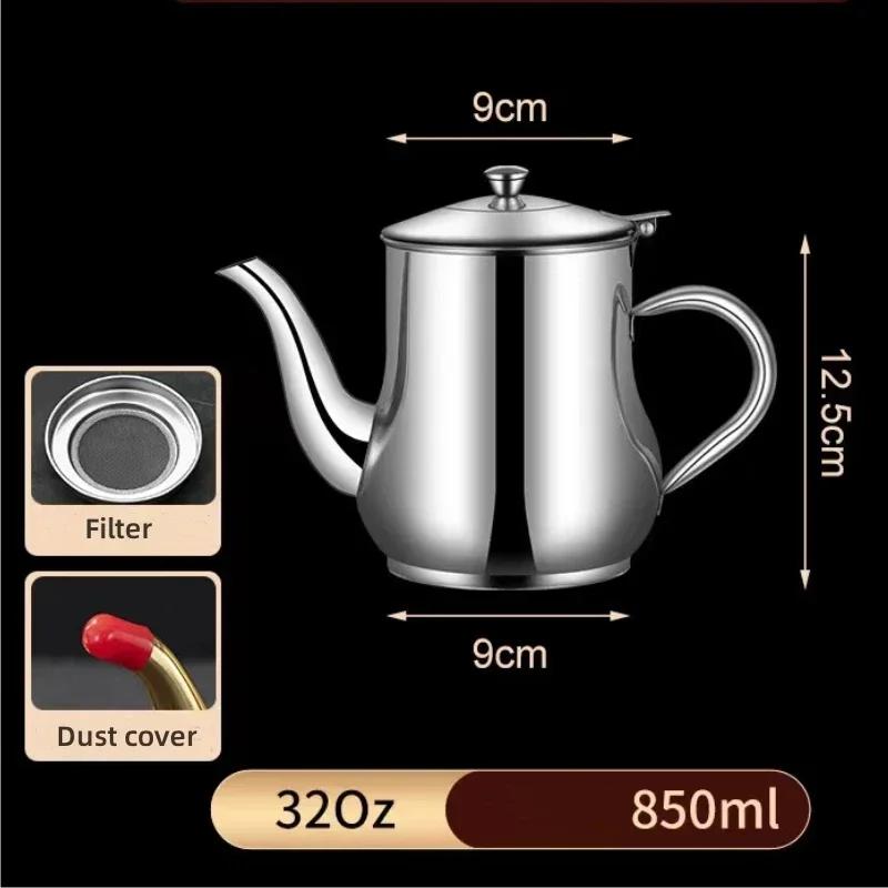 1Pc Stainless Steel Cooking Kettle Portable Pot Household Oil Pot with Filter Large Capacity Oil Storage Tank Thickened OZ Pot