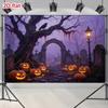 2D Flat Banner 1 Piece Dark and Bizarre Realism Style Halloween Decoration Background Cemetery Scene