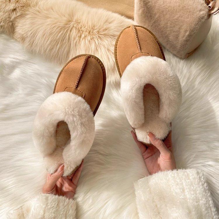 [Youshilai] Qiansongyi's Same Mao Mao Slippers for Women's Outer Wear Baotou 2025 Autumn and Winter New Thermal Cotton Slippers