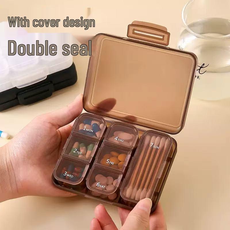 Compact 7-Grid Medicine Box: Sealed Weekly Travel Pill Organizer with 3-Grid Mini Compartment