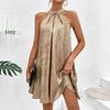 Elegantes goldenes Neckholder-Strandkleid - Damenmode Frühling/Sommer