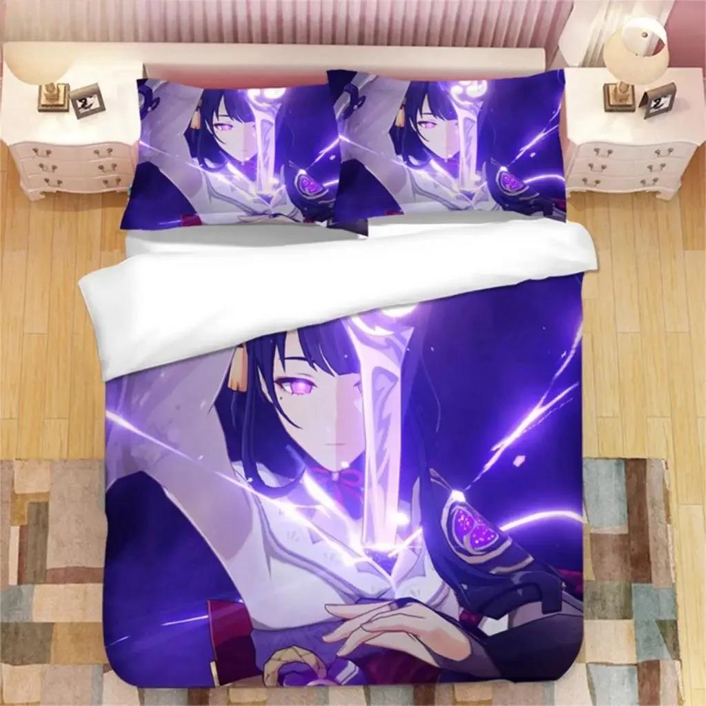 

Genshin Impact Raiden Shogun Beding Set Bedrom Soft Modern Bedspreads Comefortable Children Kids Soft Duvet Cover Comfortable Quilt Cover And 135*200cm Eu-Single