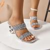 Women Sandals Party Dress Shoes Woman Summer Open Toe Crystal Heels Women Double Band Glitter High Heels Sandals Women