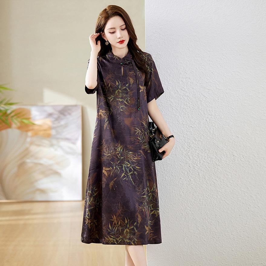 New improved high-end cheongsam big-name fragrant cloud yarn silk middle-aged and elderly dress