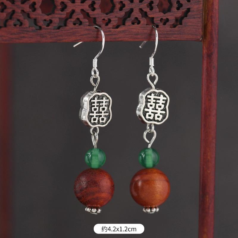 Original Zen Sandalwood Earrings, Retro Literary and Medium Earrings, High-end S925 Silver Hook Earrings for Women