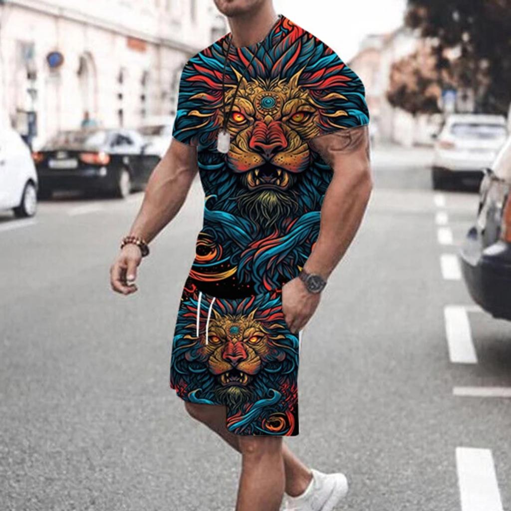 Men's Suit Summer Everyday Casual Short-Sleeved T-Shirt Outdoor Street Sports Stylish and Comfortable Shorts 3D Print