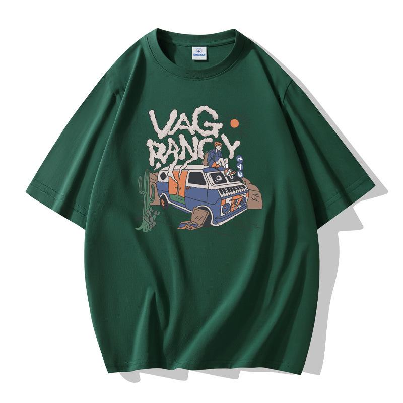 

Мужская хлопковая футболка с короткими рукавами Wagon большого размера, свободная футболка S темно-зеленого