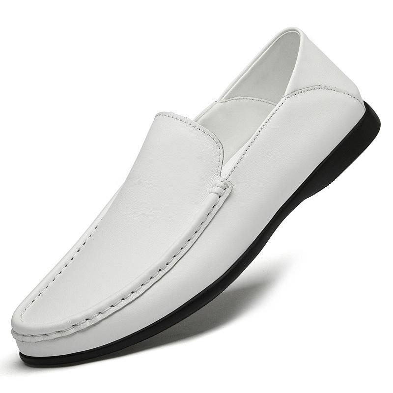 

Весенние новые лоферы мужские резиновая мягкая подошва на одну педаль закрывающие ногу туфли Doudou коровья кожа мужские для вождения повседневные туфли 46 белый