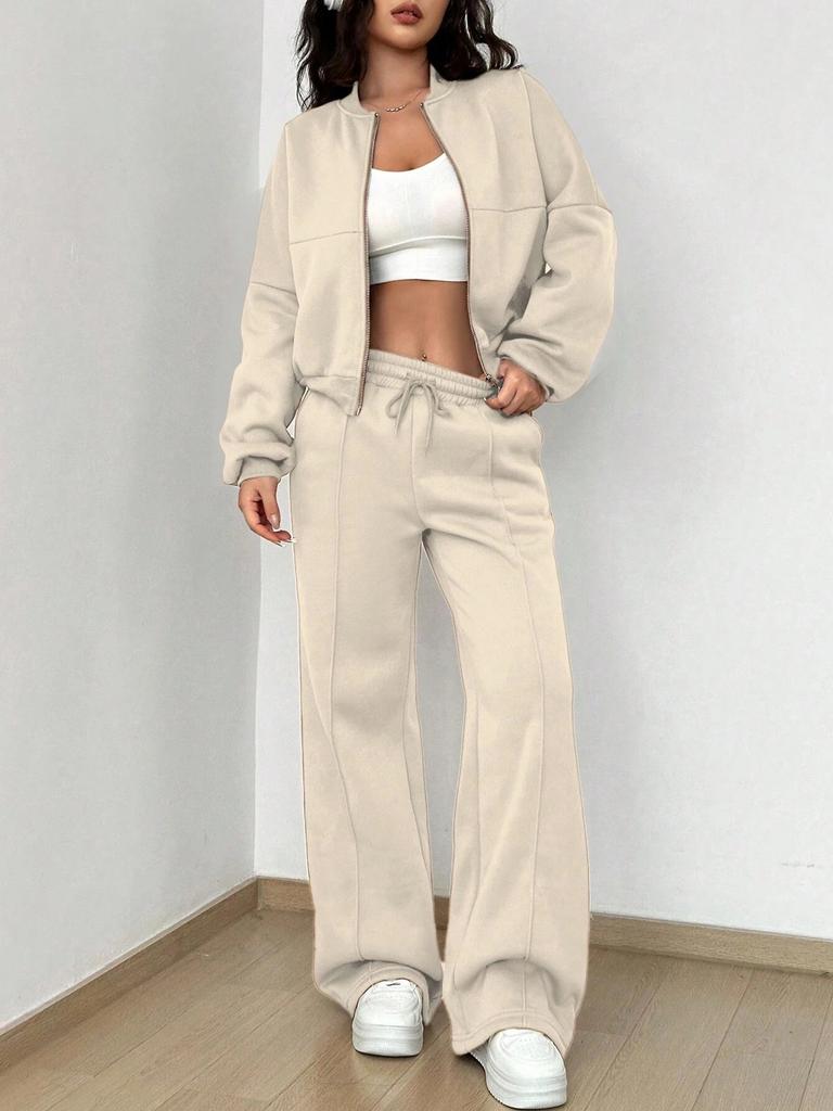 2024 Spring and Autumn Sweater Two-piece Women's Clothing European and American Cross-border Trend Fashion Casual Zipper Cardigan Trousers