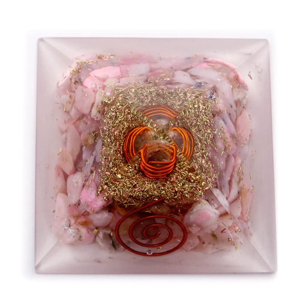 [GOLDSTEIN] Rosa Opal und Einzelkristall Quarz Orgonit Pyramide, Spirituelle Waren, Ungefähr 55mm Breit