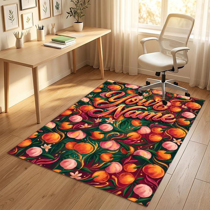 Floral Garden Theme Crystal Velvet Rug Personalized Custom Name Text Soft Floor Mat Home Decor