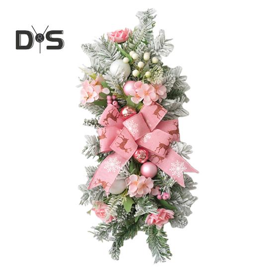 Christmas Stair Swag Teardrop Trim Christmas Staircase Swag Wreath with Bow Artificial Pine Branch Swag for Holiday Home Decoration