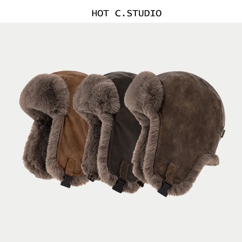 Winter Warm Faux Leather Aviator Hat With Fleece Lining Men Women Outdoor Skiing Cold Weather Ear Protection Cap