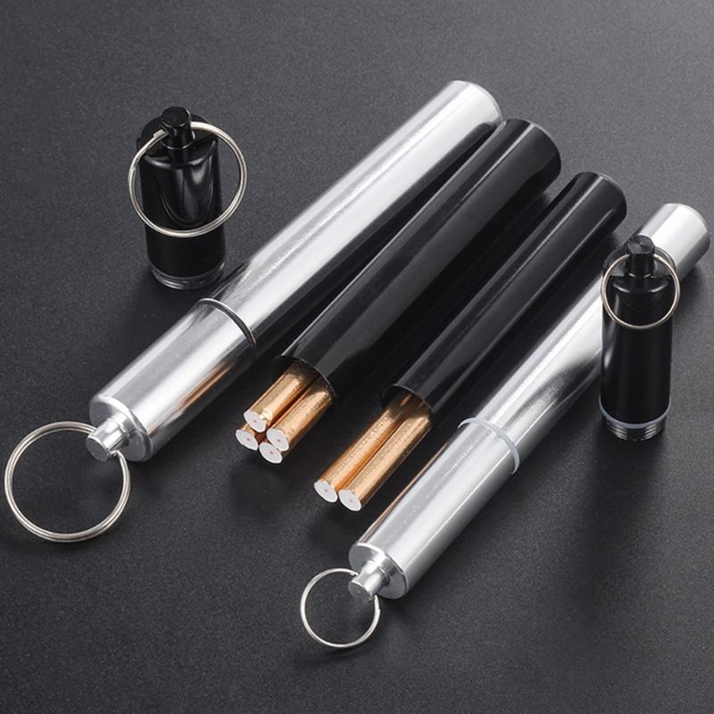 Stylish Cigarettes Container with Keychain Portable Cigarettes Holder Aluminum Metal Cigarettes Storage Tube for Men