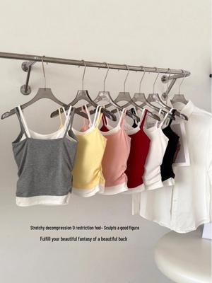Débardeur Camisole Fille Style Coréen avec Couche Intérieure Plissée et Coussinets de Poitrine