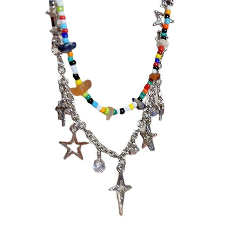 

Aesthetic Jewelry Y2k Style Star Pendant Necklace Double Layer Necklace Chain Necklaces Perfect for Wedding Party Daily 1
