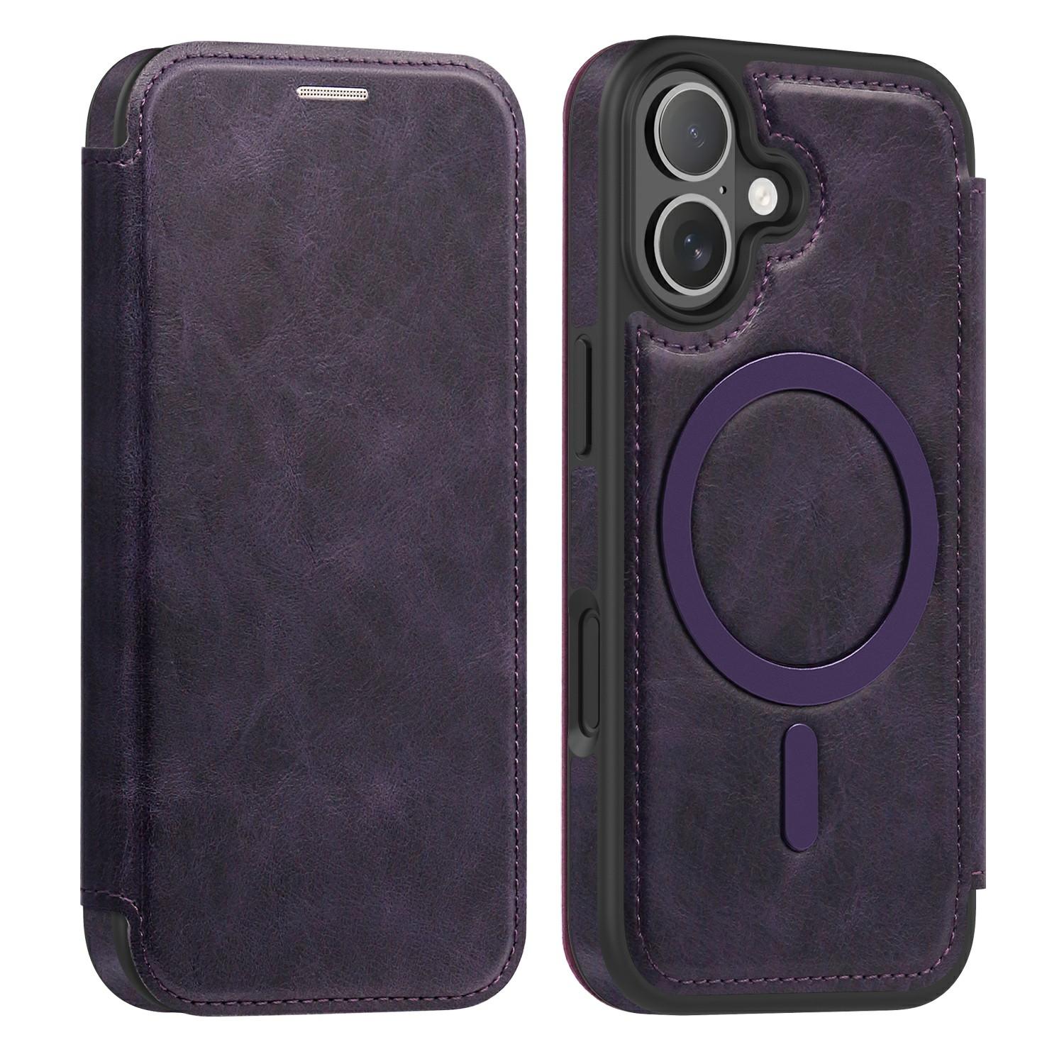 

Для iPhone 17 Чохол Сумісний з MagSafe RFID Блокування Тримач для карток Шкіряний Чохол для телефону Dark Purple