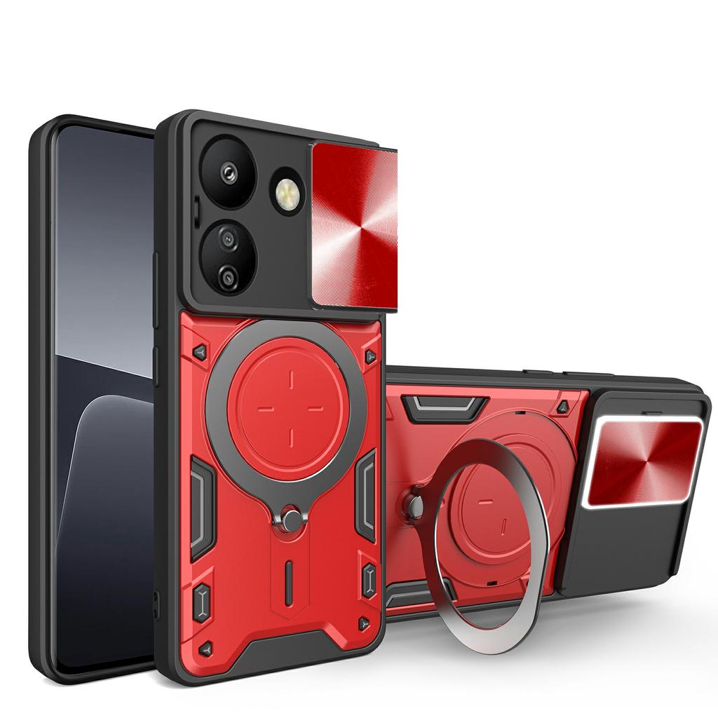 For Xiaomi Redmi 13C 4G/Poco C65 4G Case Slide Camera Lid TPU+PC Hybrid Phone Cover with Kickstand