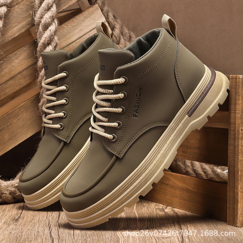 

Autumn men s shoes high-top Martin boots men s trend versatile platform tooling boots leather boots sports and leisure board shoes trendy shoes 44 армія зелений колір
