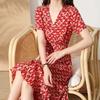 Red Dress New Spring and Summer Women's Clothing Large Size Temperament Korean Version Middle-aged Mother Floral Long Skirt