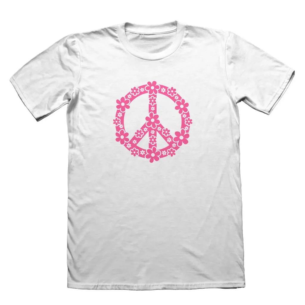 Brand Tshirt Unisex Fashion Round Neck Pink Flowery Peace Symbol Tshirt Unisexs Funny Gift Summer Tshirt