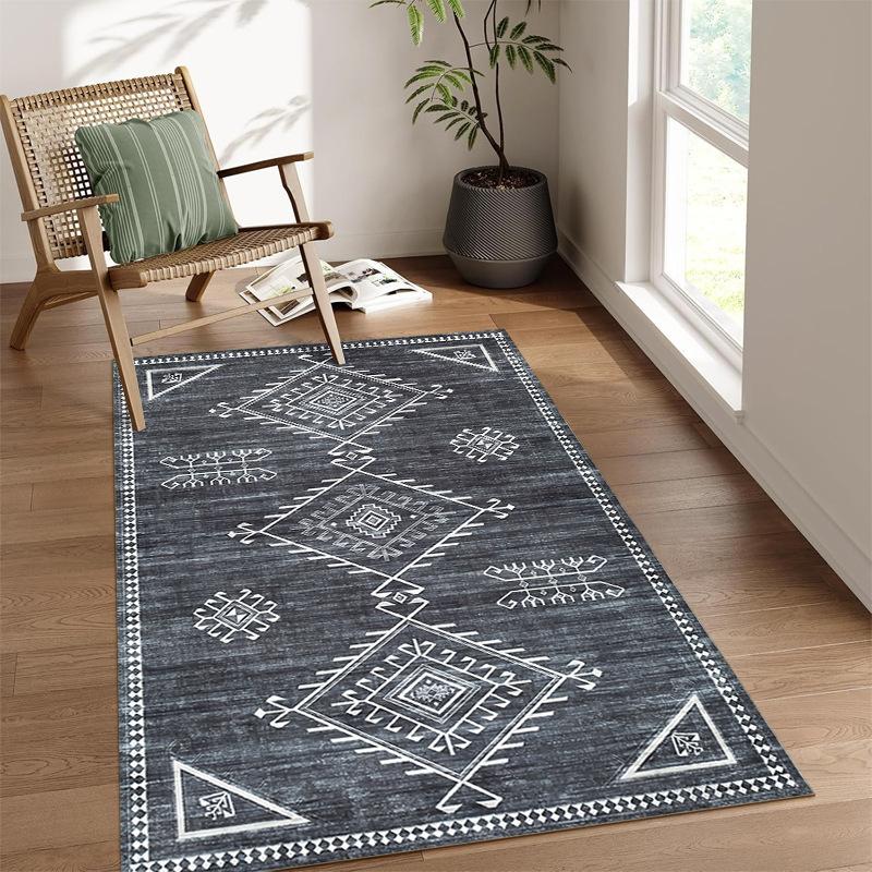 Retro Bedruckter Wohnzimmerteppich Geometrisches Muster Heim Sofa Couchtischmatte Schlafzimmer Dick und Pflegeleicht Bodenmatte
