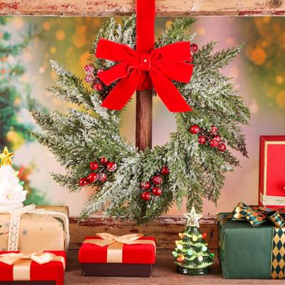 Χριστουγεννιάτικο Στεφάνι για Παράθυρα 10 Ιντσών Μικρό Τεχνητό Στεφάνι Πρασινάδας με Μούρα Και Κόκκινο Φιόγκο για Χειμώνα Τζάκι Διακόσμηση Σπιτιού