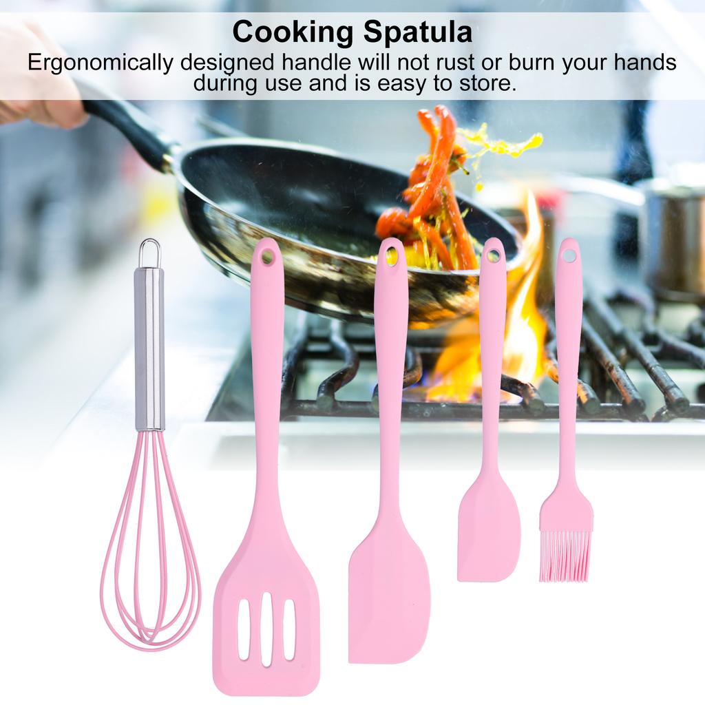 Cooking Spatula Set Silicone Baking Scraper Heat Resistant Kitchen Utensil(Pink )