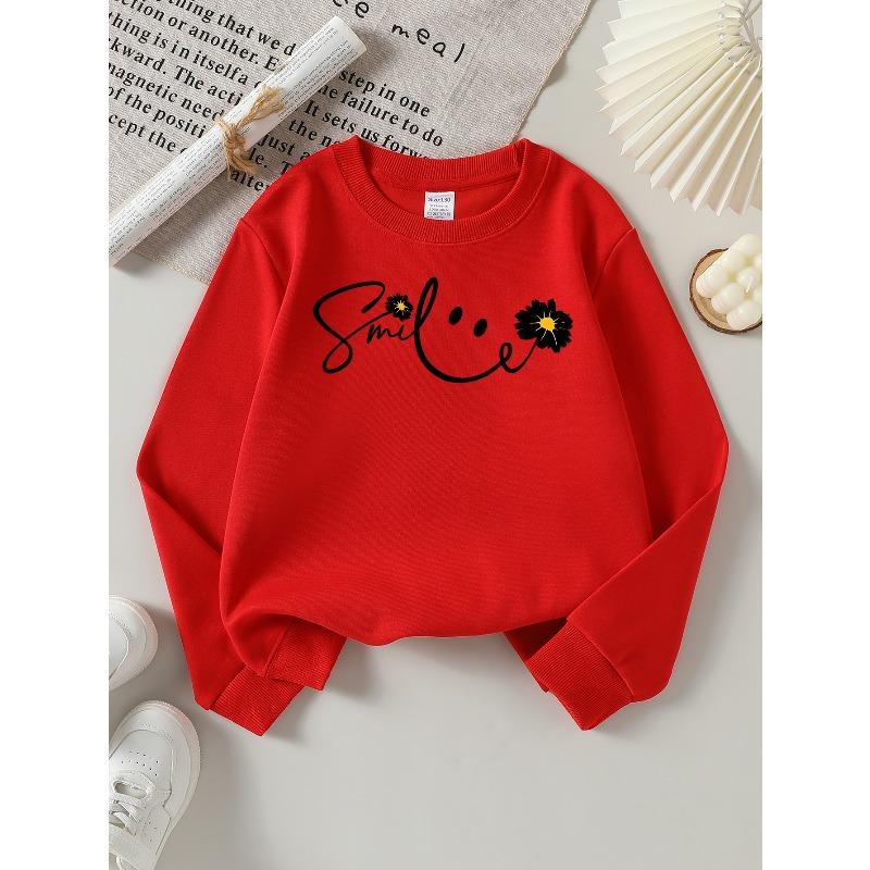 Girls' Long-Sleeve Casual Crewneck Sweatshirt | Smile Flower Design, Suitable For Outdoor Sports And Everyday Wear In