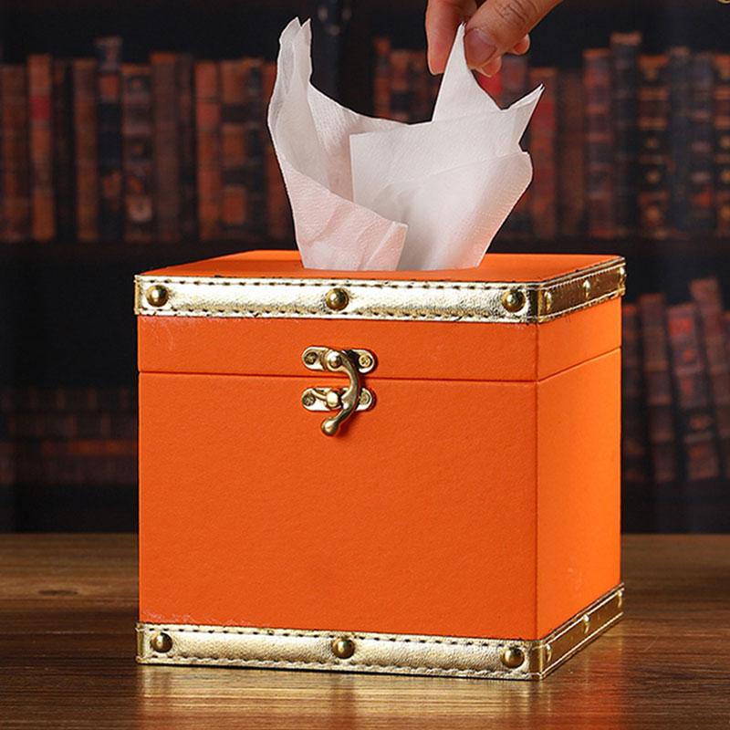 Luxury Vintage Wooden Leather Tissue Box - Square Tissue Holder for Living Room, Shop, Home Decor