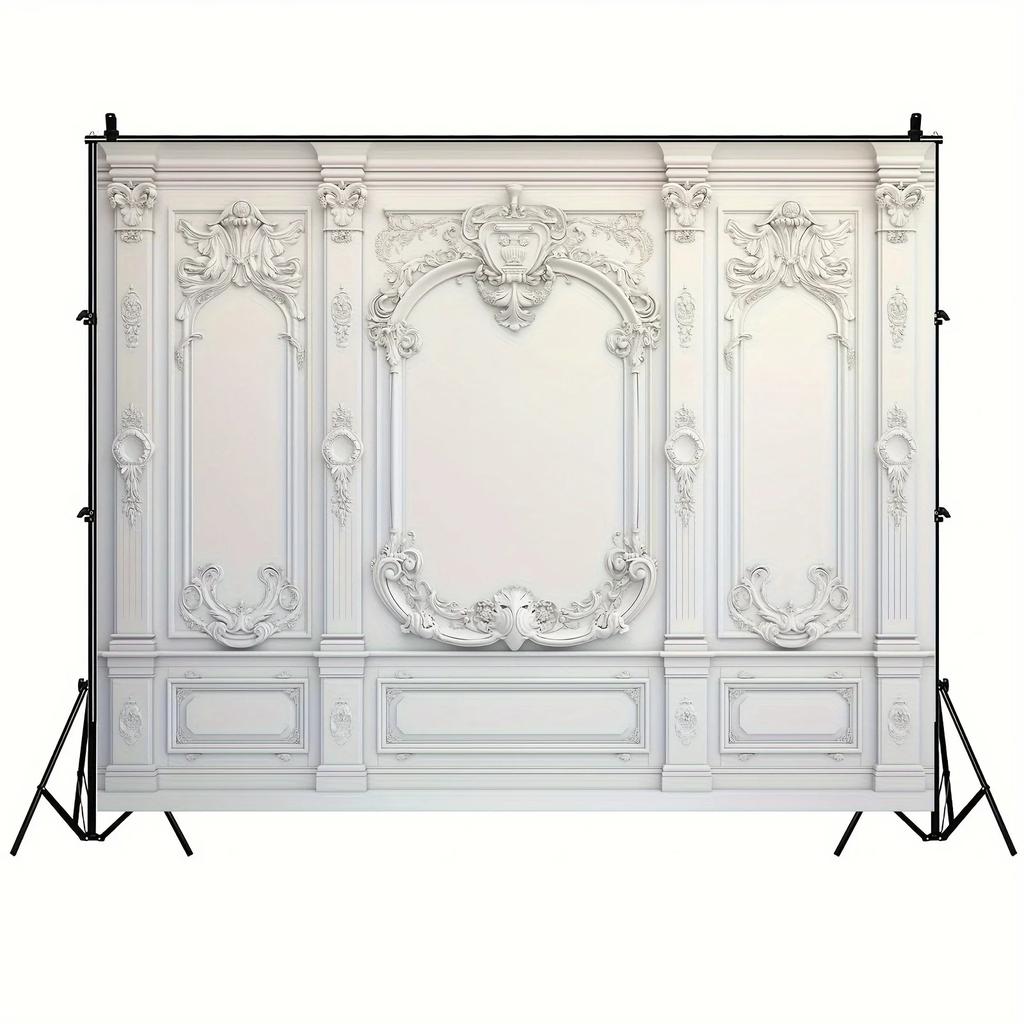 Elegant White European Stone Wall Backdrop for Parties, Weddings