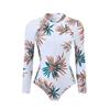 Women Long Sleeve One Piece Swimsuit Zip Front  Fresh Floral Fragments  Print Rash Guard Surfing Bathing Suit