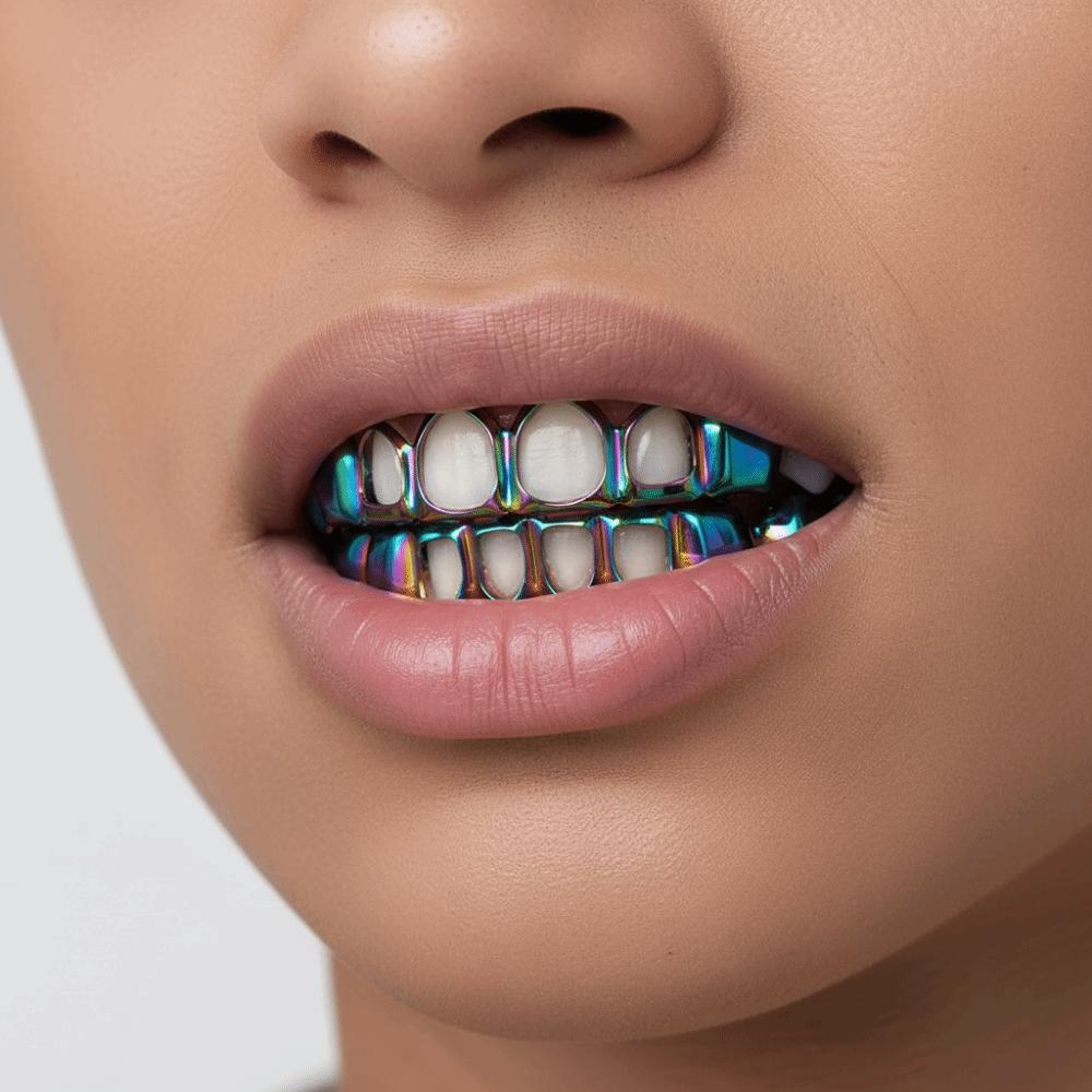 2Pcs/Set Glossy Dental Grills Hip Hop Hollow Teeth Grillz Braces Charm Teeth Grillz Dental Crown