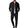 Men's Round Neck Iong Sleeve T-shirt Trousers Casual Sports Lapel Long Sleeve Jacket Two Sets