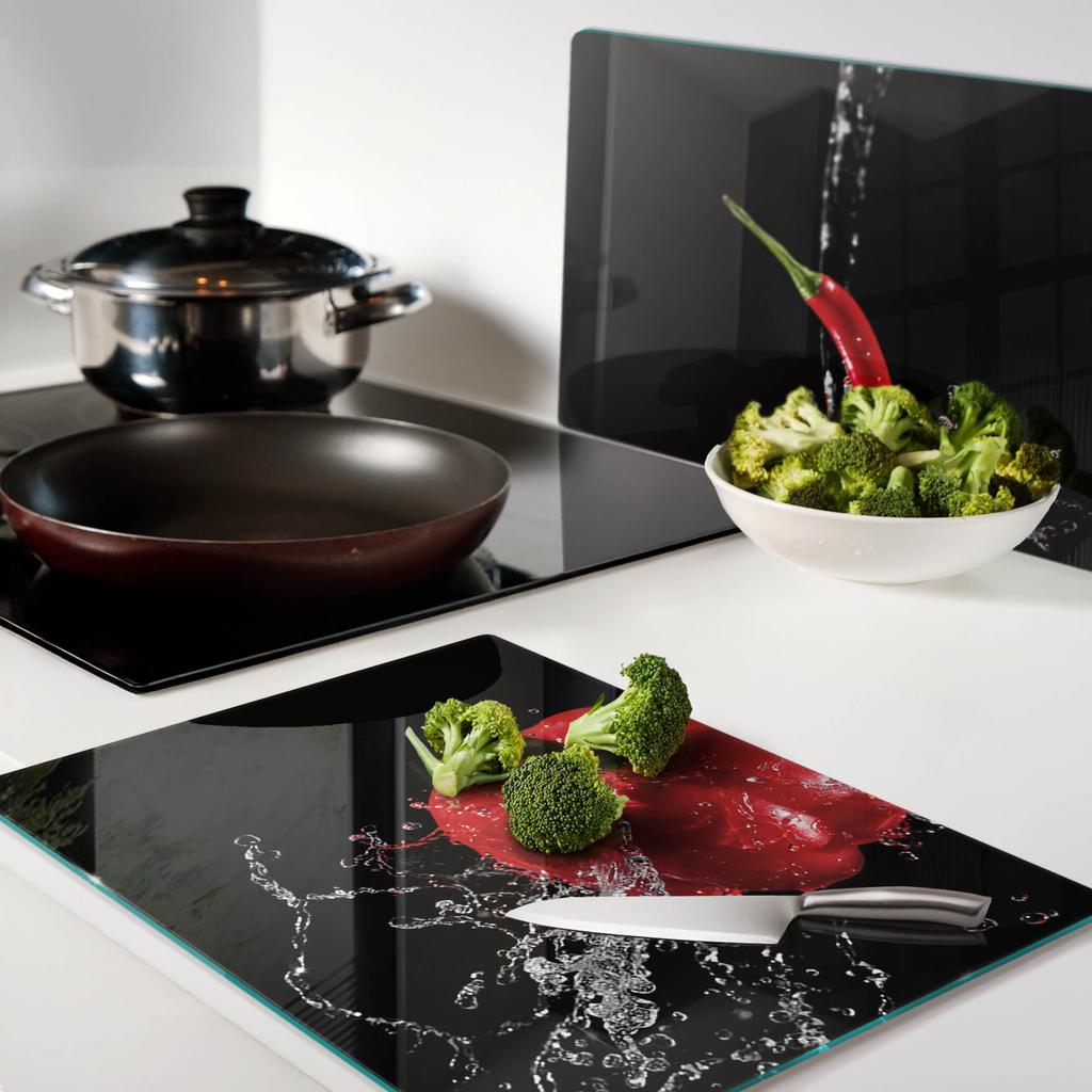 Glass Kitchen Serving Boards with Red Pepper Graphics 2x40x52 cm