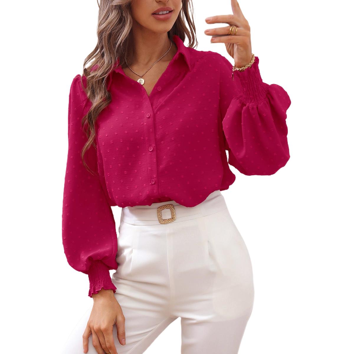 

Женская рубашка с лацканами и рукавами-фонариками, однотонная рубашка XXL красный