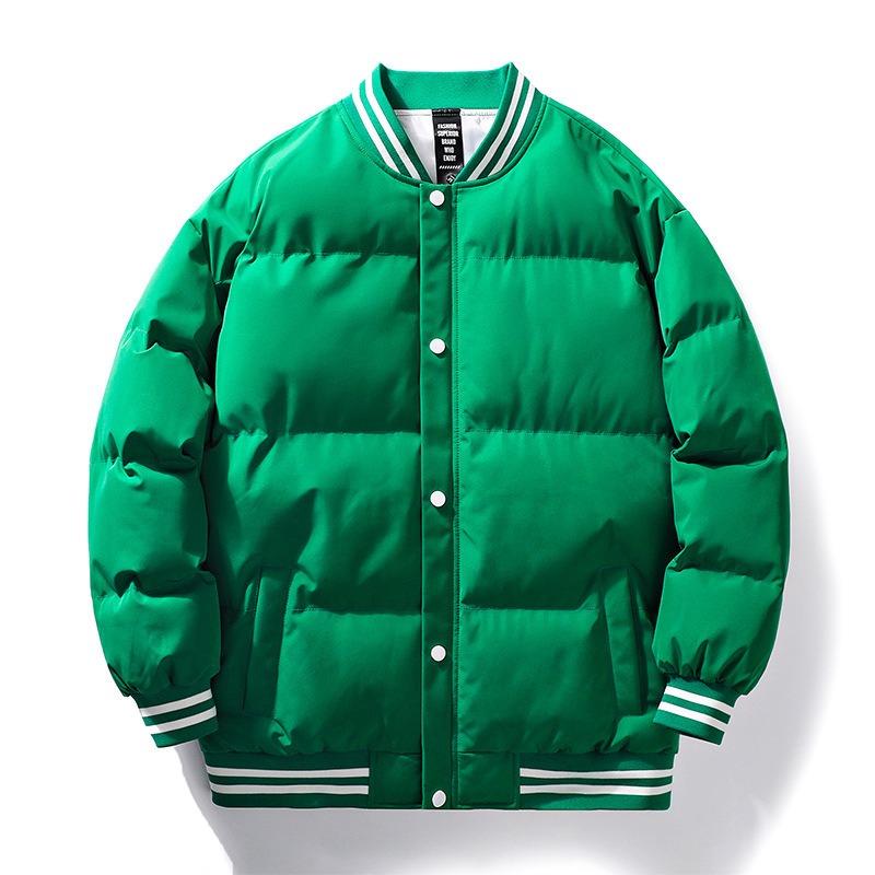 New Autumn and Winter Baseball Jersey Couple Cotton-padded Jacket Men s Thermal Cotton-padded Jacket N Trendy Jacket Men s Down Cotton-padded Jacket S зелёный