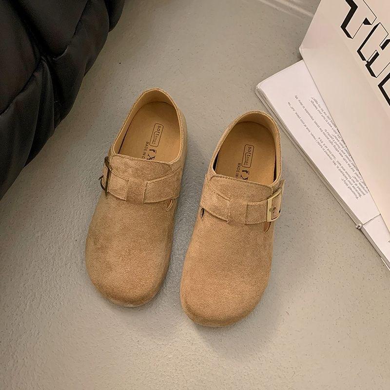 Vintage Matte Borken Shoes Women's 2026 Autumn New Flat-bottomed Buckle Casual Inner Height Increase Women